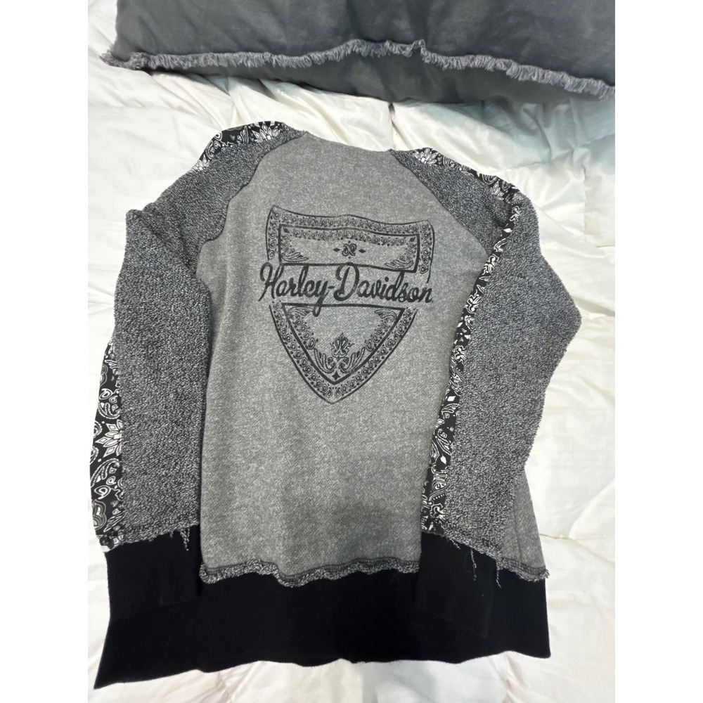 Harley-Davidson Womens Grey Paisley Bandana Zip Up Hoodie Jacket Size L - Picture 2 of 7